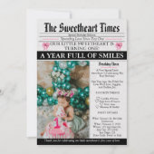 Little Sweetheart Bow First 1st Birthday photo 招待状 (正面)