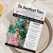 Little Sweetheart Bow First 1st Birthday photo 招待状