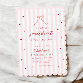 Little Sweetheart Bow First Birthday Invitation 招待状