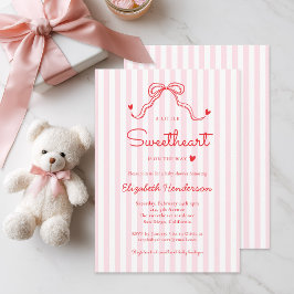 Little Sweetheart Bow Pink Stripe Baby Shower 招待状