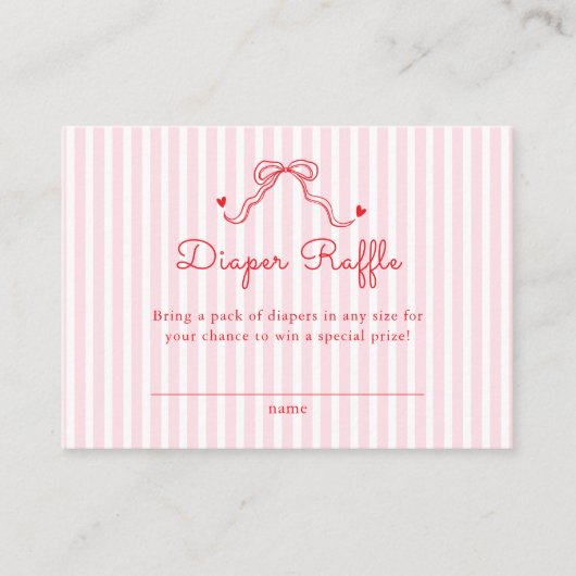 Little Sweetheart Bow Pink Stripes Diaper Raffle エンクロージャーカード (正面)