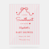 Little Sweetheart Bow Pink Valentine's Baby Shower アクリルサイン (正面)