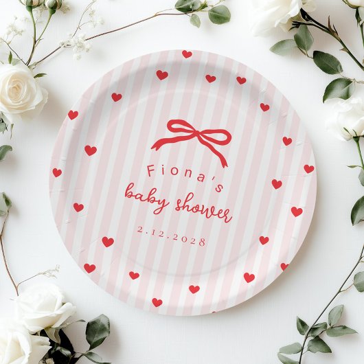 Little Sweetheart Bow Valentines Baby Shower ペーパープレート
