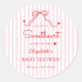 Little Sweetheart Bow Valentine's Baby Shower ラウンドシール (正面)