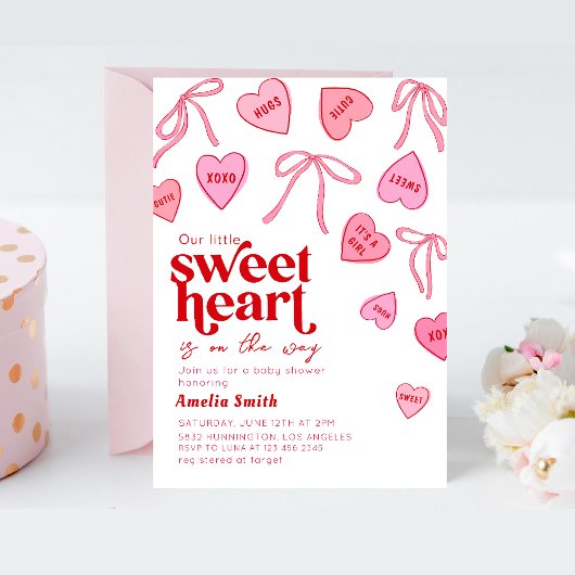 Little Sweetheart Candy Hearts Baby shower 招待状