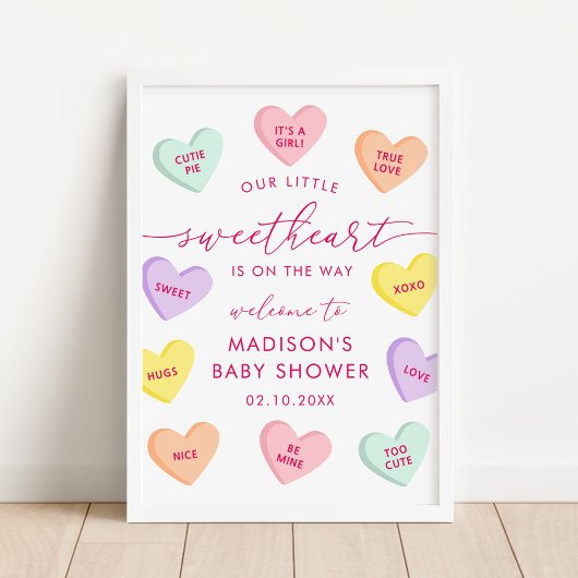 Little Sweetheart Candy Hearts Baby Shower Welcome ポスター