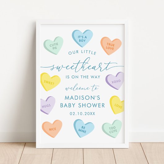Little Sweetheart Candy Hearts Baby Shower Welcome ポスター