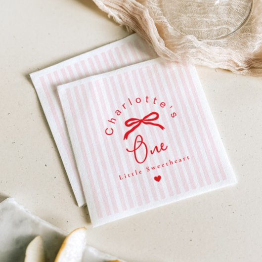 Little Sweetheart Coquette Bow 1st Birthday スタンダードカクテルナプキン