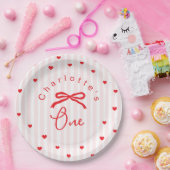 Little Sweetheart Coquette Bow 1st Birthday ペーパープレート (パーティー)