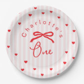 Little Sweetheart Coquette Bow 1st Birthday ペーパープレート (正面)