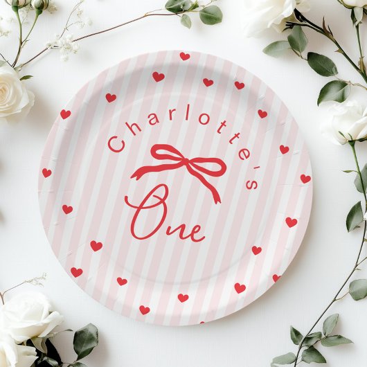 Little Sweetheart Coquette Bow 1st Birthday ペーパープレート