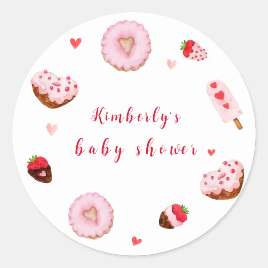 Little Sweetheart Donuts Valentines Baby Shower ラウンドシール (正面)