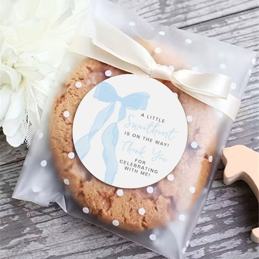 Little Sweetheart Elegant Blue Bow Baby Shower ラウンドシール