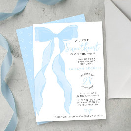 Little Sweetheart Elegant Blue Bow Baby Shower 招待状