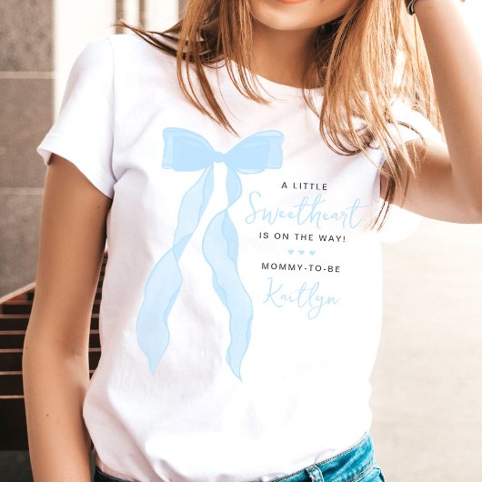 Little Sweetheart Elegant Blue Bow Baby Shower Tシャツ