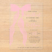 Little Sweetheart Elegant Pink Bow Birthday Party アクリル招待状 (正面)