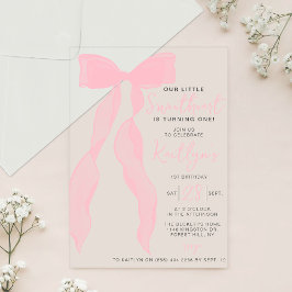 Little Sweetheart Elegant Pink Bow Birthday Party アクリル招待状