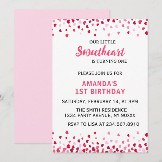 Little Sweetheart First Birthday Invitation 招待状 (正面/裏面)
