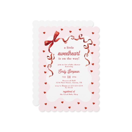 Little Sweetheart Girl Baby Shower 招待状 (正面/裏面インサイチュ)