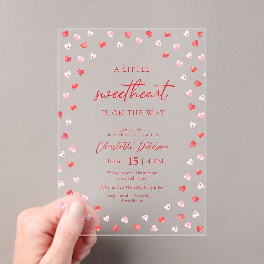 Little Sweetheart Girl Baby Shower Invitation アクリル招待状 (インサイチュ (ポータブル))