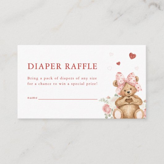 Little Sweetheart Heart Bear Diaper Raffle Card エンクロージャーカード (正面)