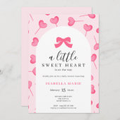 Little Sweetheart Pink Bow Baby Shower 招待状 (正面/裏面)