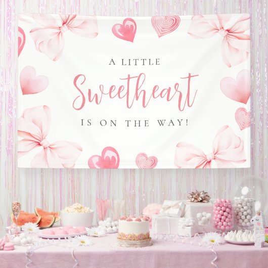 Little Sweetheart Pink Bow Baby Shower Backdrop 横断幕 (パーティー)