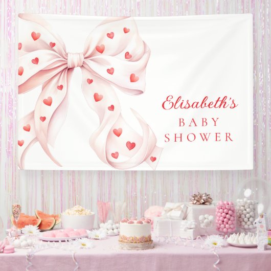 Little Sweetheart Pink Bow Baby Shower Backdrop 横断幕 (パーティー)