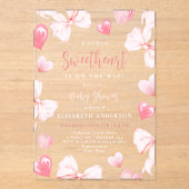 Little Sweetheart Pink Bow Baby Shower Invitation アクリル招待状 (正面)