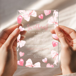 Little Sweetheart Pink Bow Baby Shower Invitation アクリル招待状