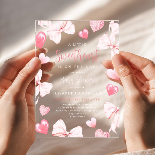 Little Sweetheart Pink Bow Baby Shower Invitation アクリル招待状