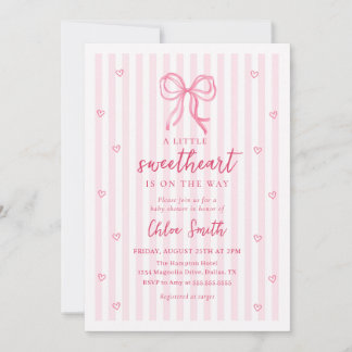 Little Sweetheart Pink Bow Baby Shower Invitation 招待状