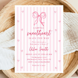 Little Sweetheart Pink Bow Baby Shower Invitation 招待状