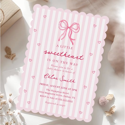 Little Sweetheart Pink Bow Baby Shower Invitation 招待状