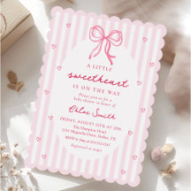 Little Sweetheart Pink Bow Baby Shower Invitation