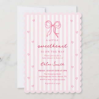Little Sweetheart Pink Bow Baby Shower Invitation 招待状