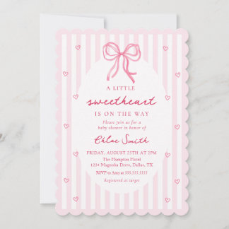 Little Sweetheart Pink Bow Baby Shower Invitation 招待状