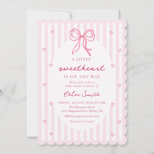 Little Sweetheart Pink Bow Baby Shower Invitation 招待状 (正面)