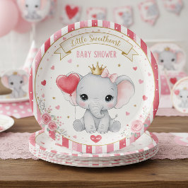 Little Sweetheart Pink Elephant Baby Shower Paper  ペーパープレート