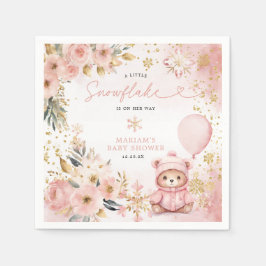 Little Sweetheart Pink Floral Bear Baby Shower スタンダードカクテルナプキン
