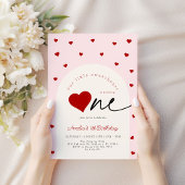 Little Sweetheart Pink Red 1st Birthday 招待状