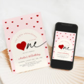 Little Sweetheart Pink Red 1st Birthday 招待状