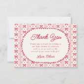 Little Sweetheart Pink Red Bow Baby Shower サンキューカード (正面)