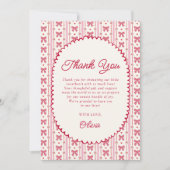 Little Sweetheart Pink Red Bow Baby Shower サンキューカード (正面)