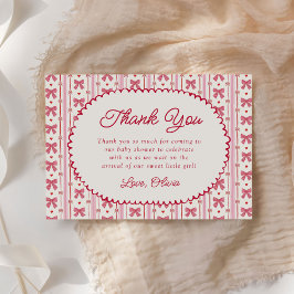 Little Sweetheart Pink Red Bow Baby Shower サンキューカード