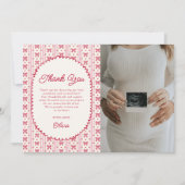Little Sweetheart Pink Red Bow Baby Shower Photo サンキューカード (正面)