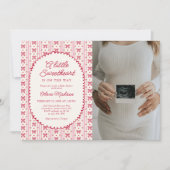 Little Sweetheart Pink Red Bow Baby Shower Photo 招待状 (正面)