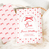 Little Sweetheart Pink Red Bow First Birthday 招待状