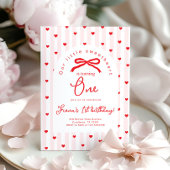 Little Sweetheart Pink Red Bow First Birthday 招待状