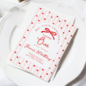 Little Sweetheart Pink Red Bow First Birthday 招待状